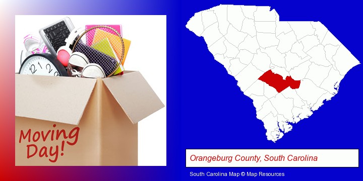 moving day; Orangeburg County, South Carolina highlighted in red on a map