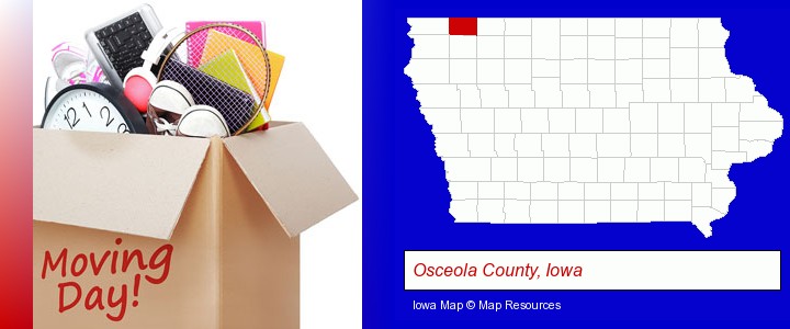moving day; Osceola County, Iowa highlighted in red on a map