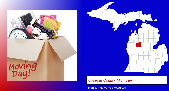 moving day; Osceola County, Michigan highlighted in red on a map