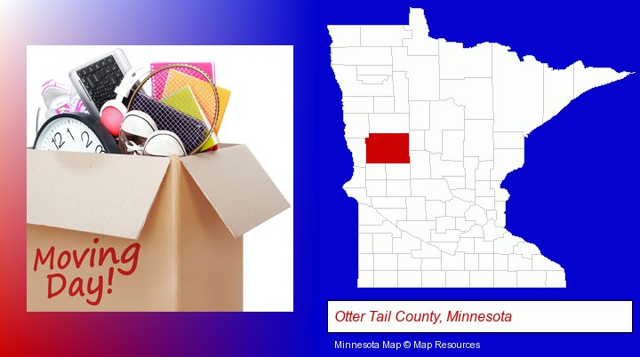 moving day; Otter Tail County, Minnesota highlighted in red on a map