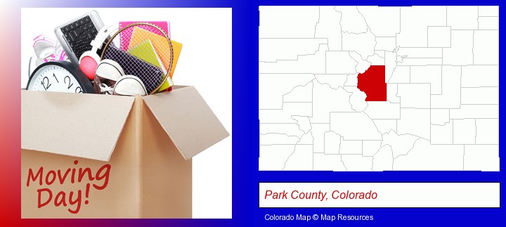 moving day; Park County, Colorado highlighted in red on a map