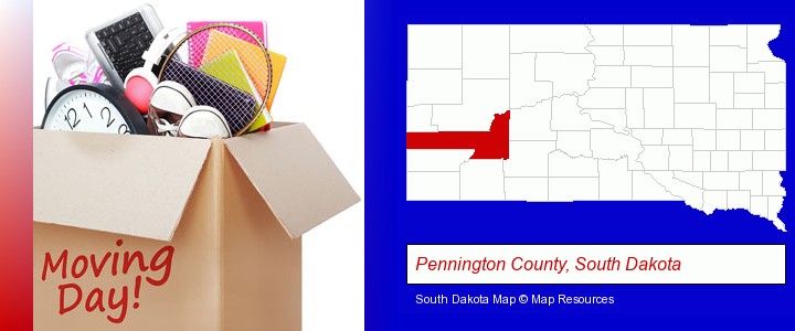 moving day; Pennington County, South Dakota highlighted in red on a map