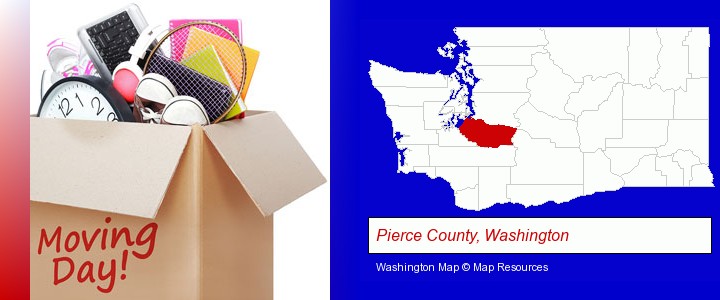 moving day; Pierce County, Washington highlighted in red on a map