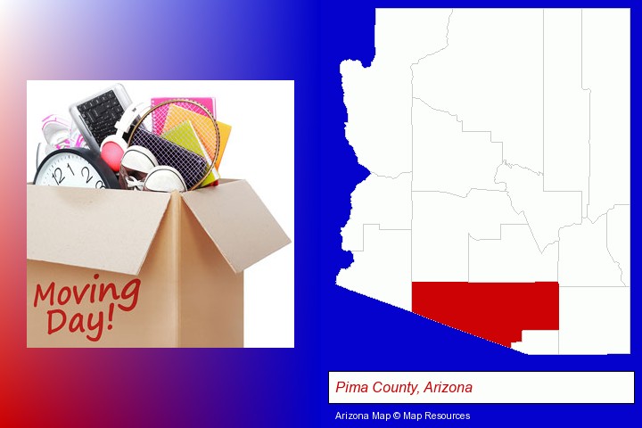 moving day; Pima County, Arizona highlighted in red on a map