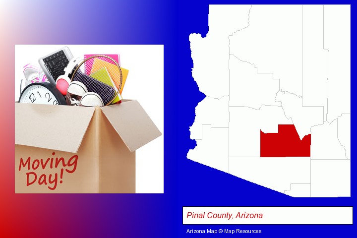 moving day; Pinal County, Arizona highlighted in red on a map
