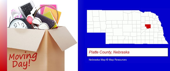 moving day; Platte County, Nebraska highlighted in red on a map