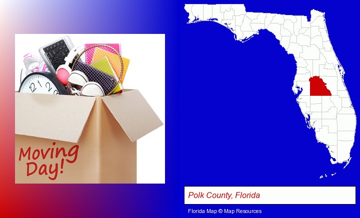 moving day; Polk County, Florida highlighted in red on a map