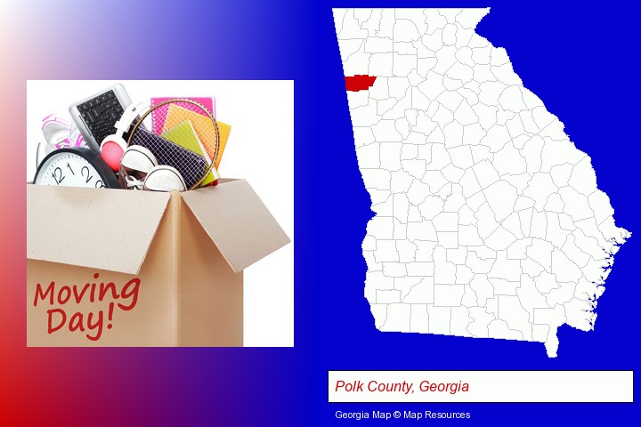 moving day; Polk County, Georgia highlighted in red on a map