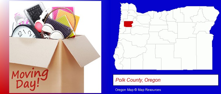 moving day; Polk County, Oregon highlighted in red on a map