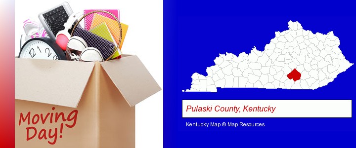 moving day; Pulaski County, Kentucky highlighted in red on a map