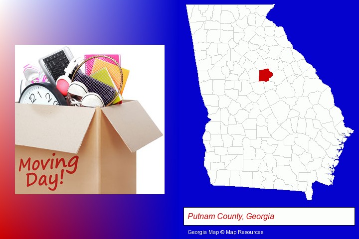 moving day; Putnam County, Georgia highlighted in red on a map