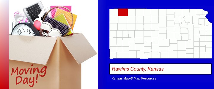 moving day; Rawlins County, Kansas highlighted in red on a map