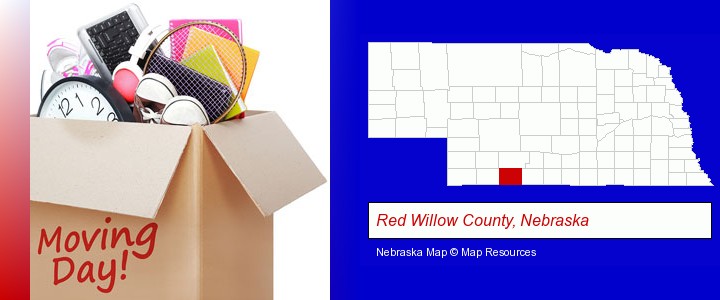 moving day; Red Willow County, Nebraska highlighted in red on a map
