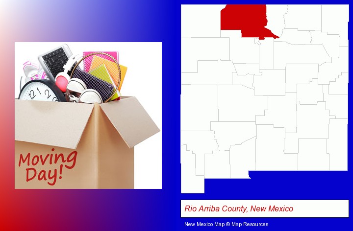 moving day; Rio Arriba County, New Mexico highlighted in red on a map