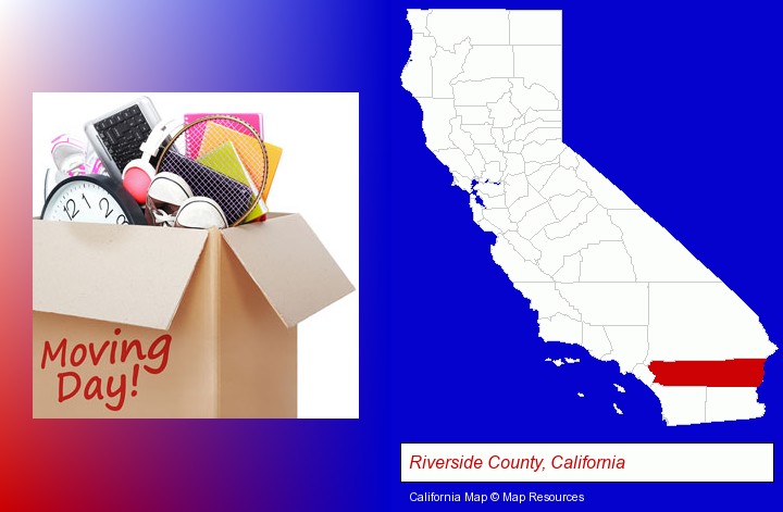 moving day; Riverside County, California highlighted in red on a map