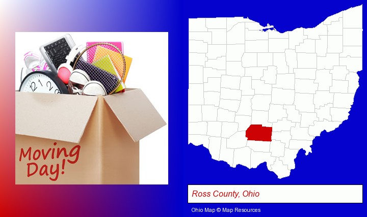 moving day; Ross County, Ohio highlighted in red on a map