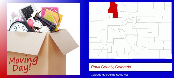 moving day; Routt County, Colorado highlighted in red on a map
