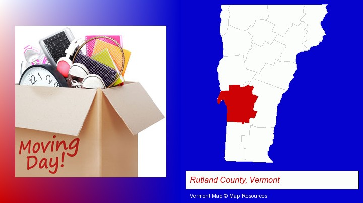 moving day; Rutland County, Vermont highlighted in red on a map