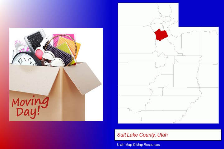 moving day; Salt Lake County, Utah highlighted in red on a map