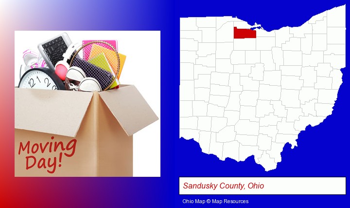 moving day; Sandusky County, Ohio highlighted in red on a map