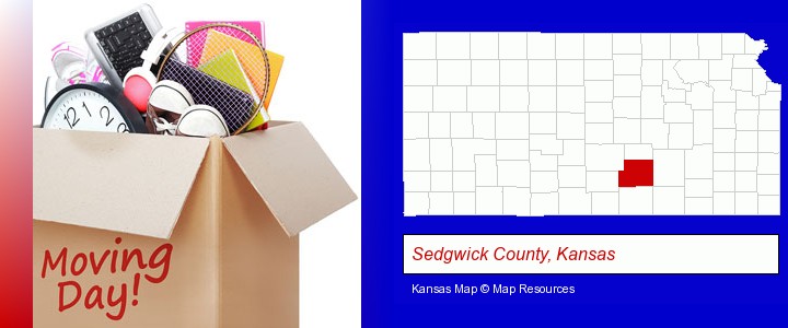 moving day; Sedgwick County, Kansas highlighted in red on a map