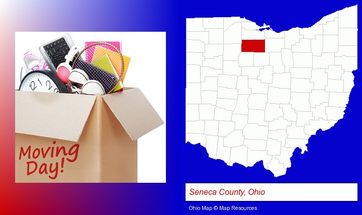 moving day; Seneca County, Ohio highlighted in red on a map