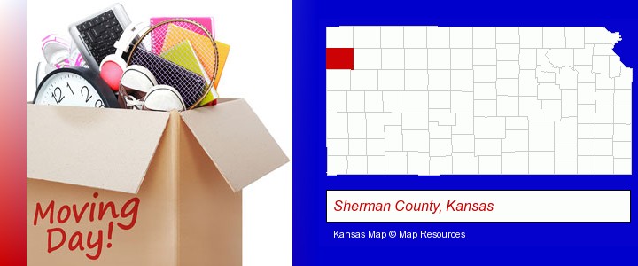moving day; Sherman County, Kansas highlighted in red on a map