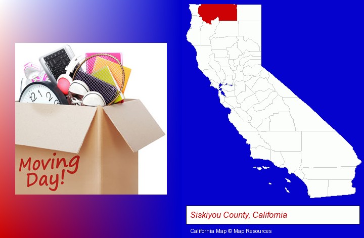 moving day; Siskiyou County, California highlighted in red on a map