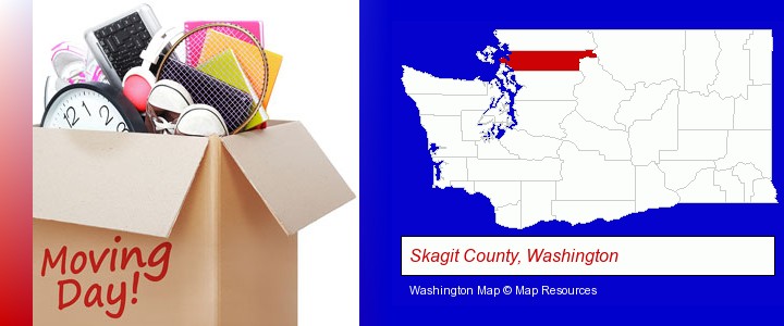 moving day; Skagit County, Washington highlighted in red on a map