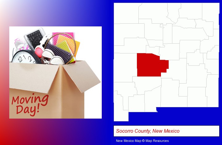 moving day; Socorro County, New Mexico highlighted in red on a map