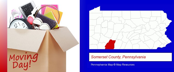 moving day; Somerset County, Pennsylvania highlighted in red on a map