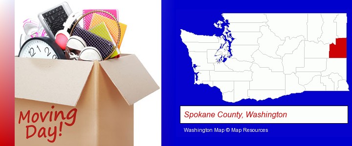 moving day; Spokane County, Washington highlighted in red on a map