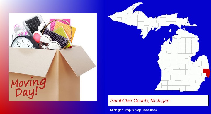 moving day; Saint Clair County, Michigan highlighted in red on a map