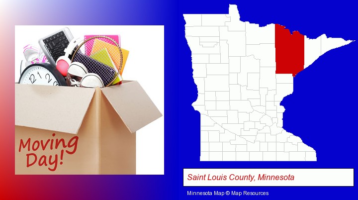 moving day; Saint Louis County, Minnesota highlighted in red on a map