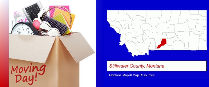 moving day; Stillwater County, Montana highlighted in red on a map