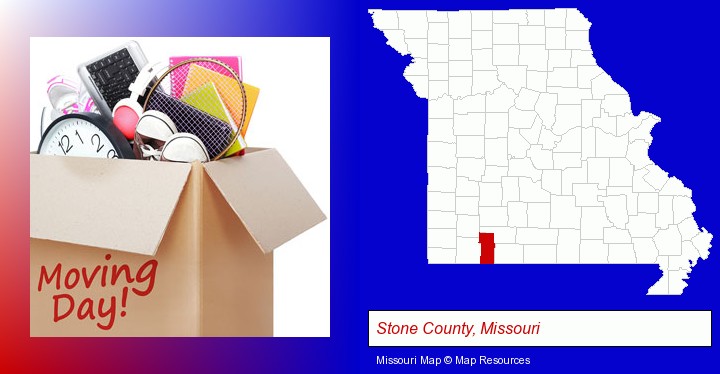 moving day; Stone County, Missouri highlighted in red on a map