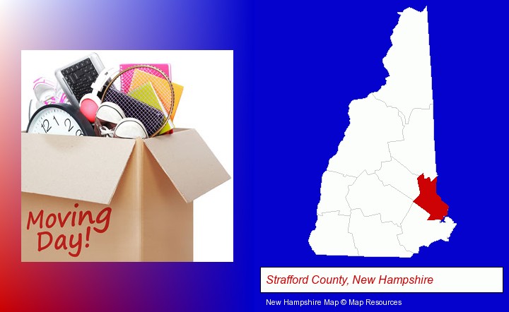 moving day; Strafford County, New Hampshire highlighted in red on a map