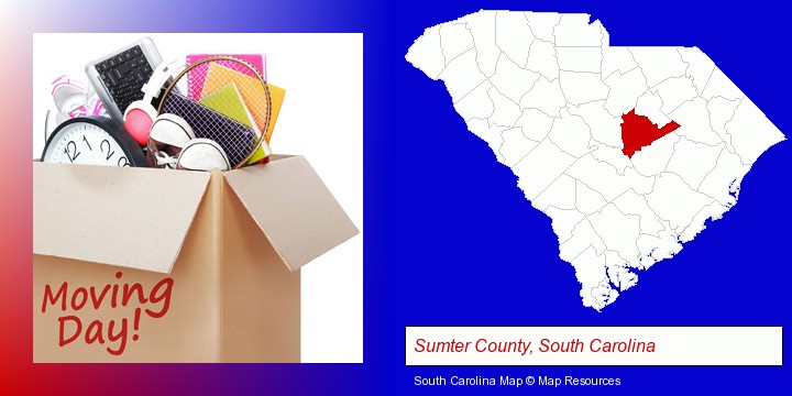 moving day; Sumter County, South Carolina highlighted in red on a map