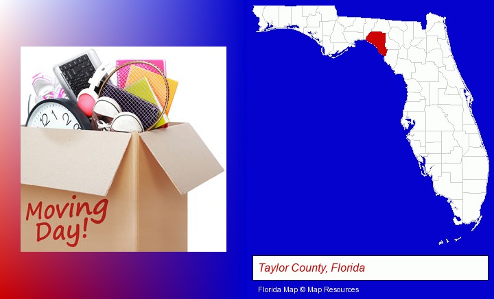 moving day; Taylor County, Florida highlighted in red on a map
