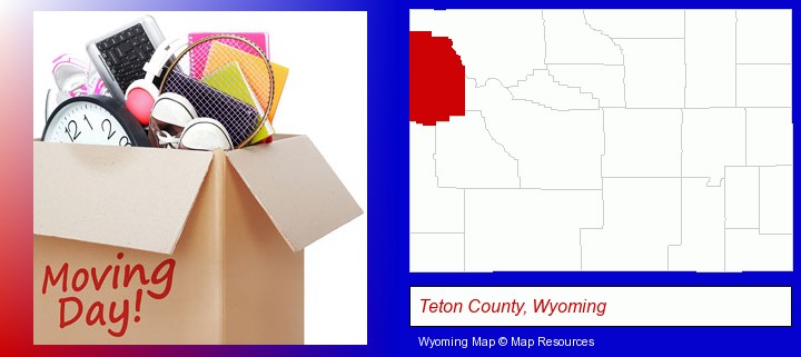 moving day; Teton County, Wyoming highlighted in red on a map