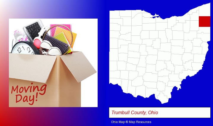 moving day; Trumbull County, Ohio highlighted in red on a map