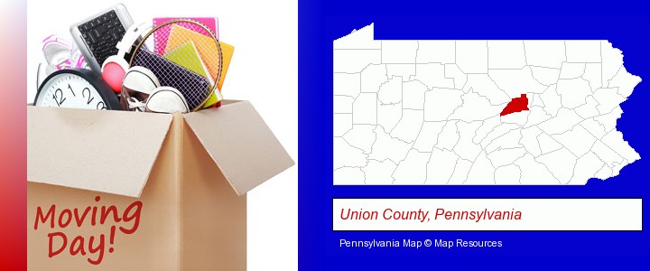 moving day; Union County, Pennsylvania highlighted in red on a map