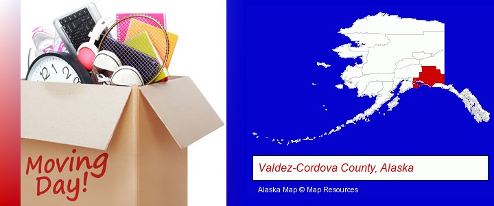 moving day; Valdez-Cordova County, Alaska highlighted in red on a map