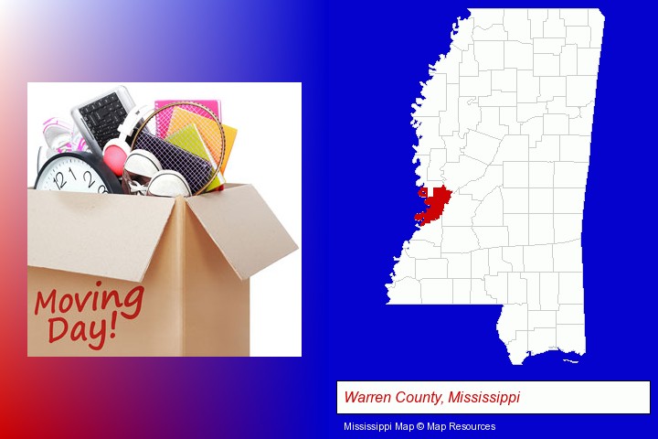 moving day; Warren County, Mississippi highlighted in red on a map