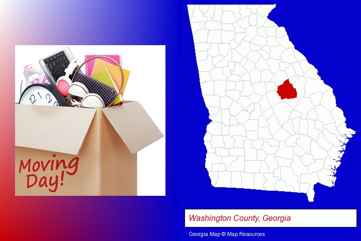 moving day; Washington County, Georgia highlighted in red on a map