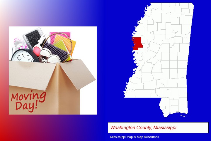 moving day; Washington County, Mississippi highlighted in red on a map