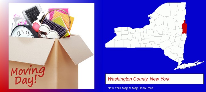 moving day; Washington County, New York highlighted in red on a map