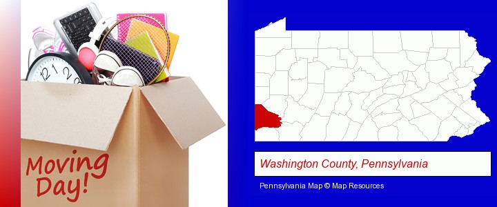 moving day; Washington County, Pennsylvania highlighted in red on a map