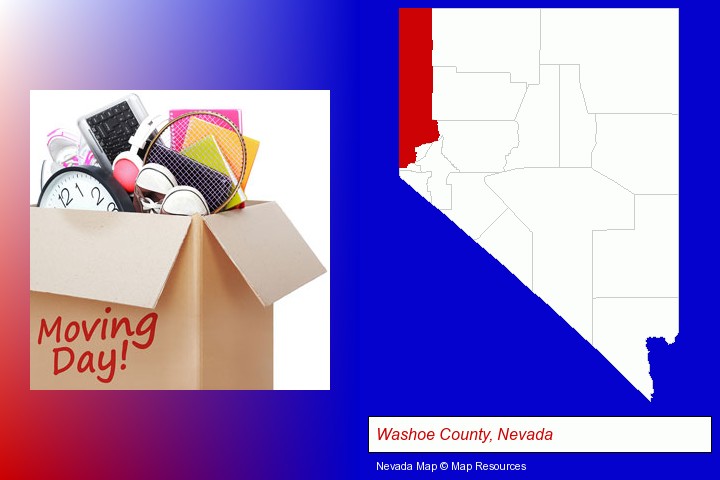 moving day; Washoe County, Nevada highlighted in red on a map