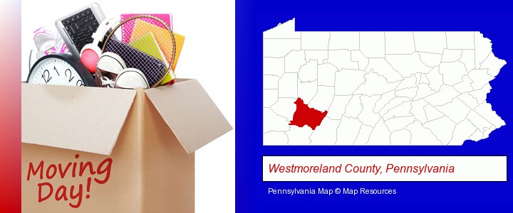 moving day; Westmoreland County, Pennsylvania highlighted in red on a map
